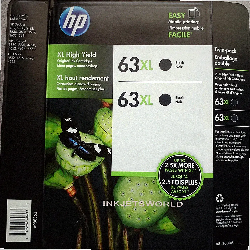 2pack HP 63XL High-Yield Black Original Ink Cartridges