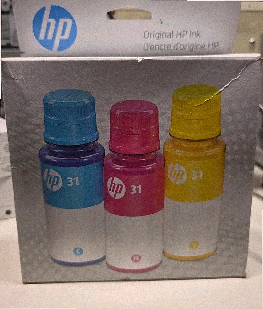 HP 31 Cyan, Magenta, Yellow Ink 3-Pack Bottles Exp. 10/25 NEW SEALED
