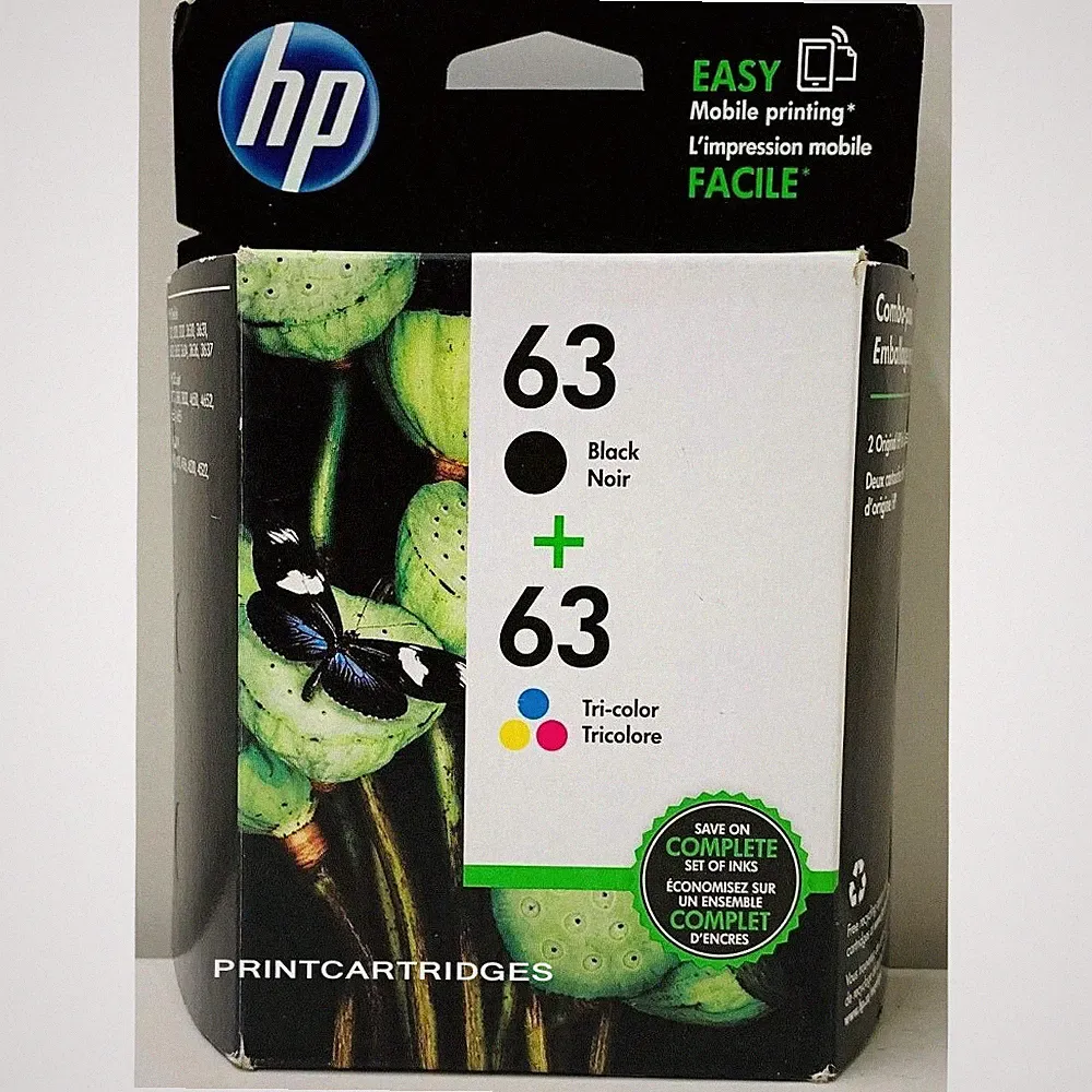 HP #63 Combo Ink Cartridges 63 Black Color NEW GENUINE