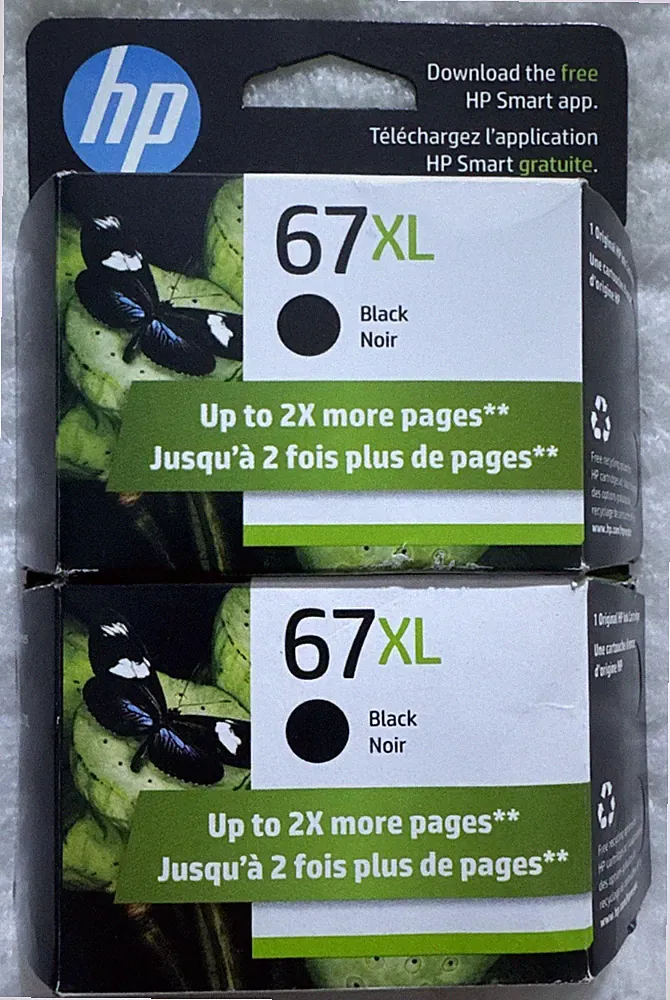 HP 67XL Black Ink Twin Pack 6ZA53BN 2 x 3YM57AN Exp 2027+ OEM Sealed Retail Box