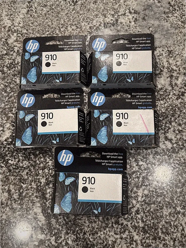Hp 910 Black Printer Ink Cartridges Lot Of 5 Genuine Brand New Sealed Exp 2/2027
