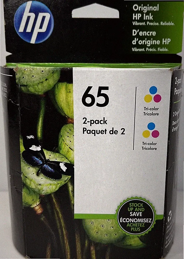 New Genuine HP 65 Color 2PK Ink Cartridges, Deskjet 3700